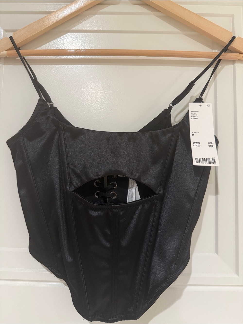 Urban Outfitters Black Satin Corset Camisole with Front Lace Cutout